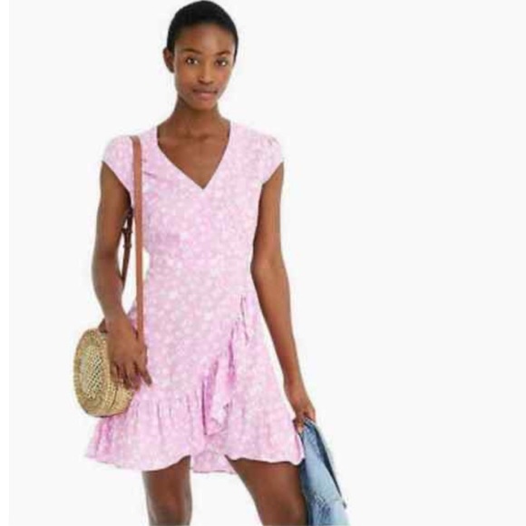 J Crew Ruffle-front mini dress in soft rayon bubblegum floral Size 4 - Picture 1 of 14